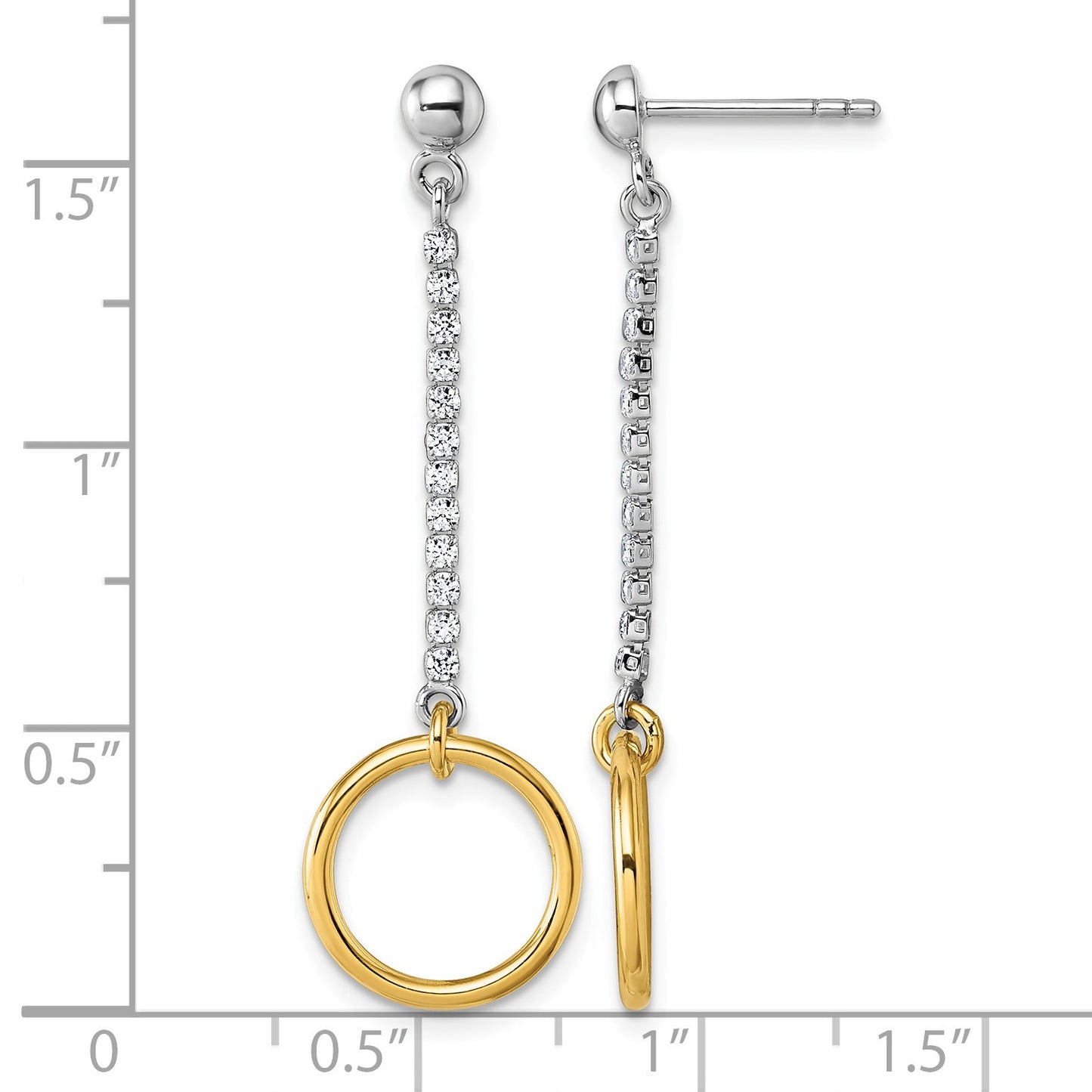 Sterling Silver Rhodium and Gold-plated CZ Circle Dangle Post Earrings