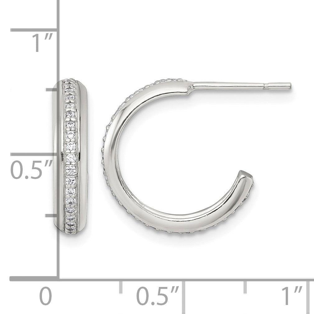 Sterling Silver Polished 16x3.5mm CZ Post C-Hoop Earrings