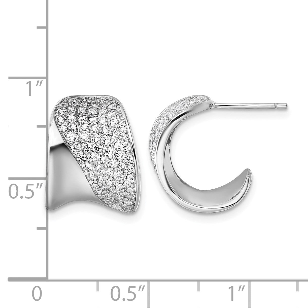 Sterling Silver Rhodium-plated CZ Polished J-Hoop Post Earrings