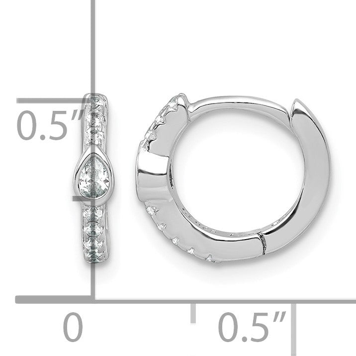 Sterling Silver Rhodium-plated Polished Round and Pear Shaped CZ Round Hinged Hoop Earrings