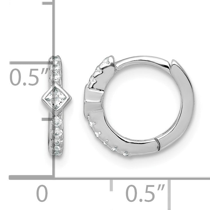 Sterling Silver Rhodium-plated Polished Round and Square CZ Round Hinged Hoop Earrings