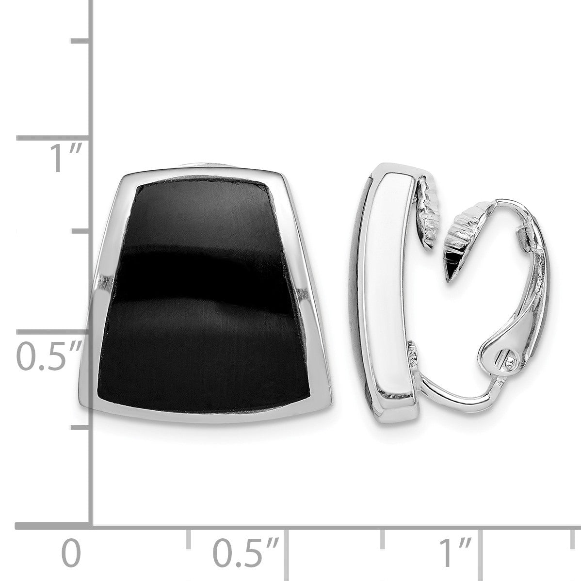Sterling Silver Rhodium-plated Polished Onyx Non-Pierced Earrings