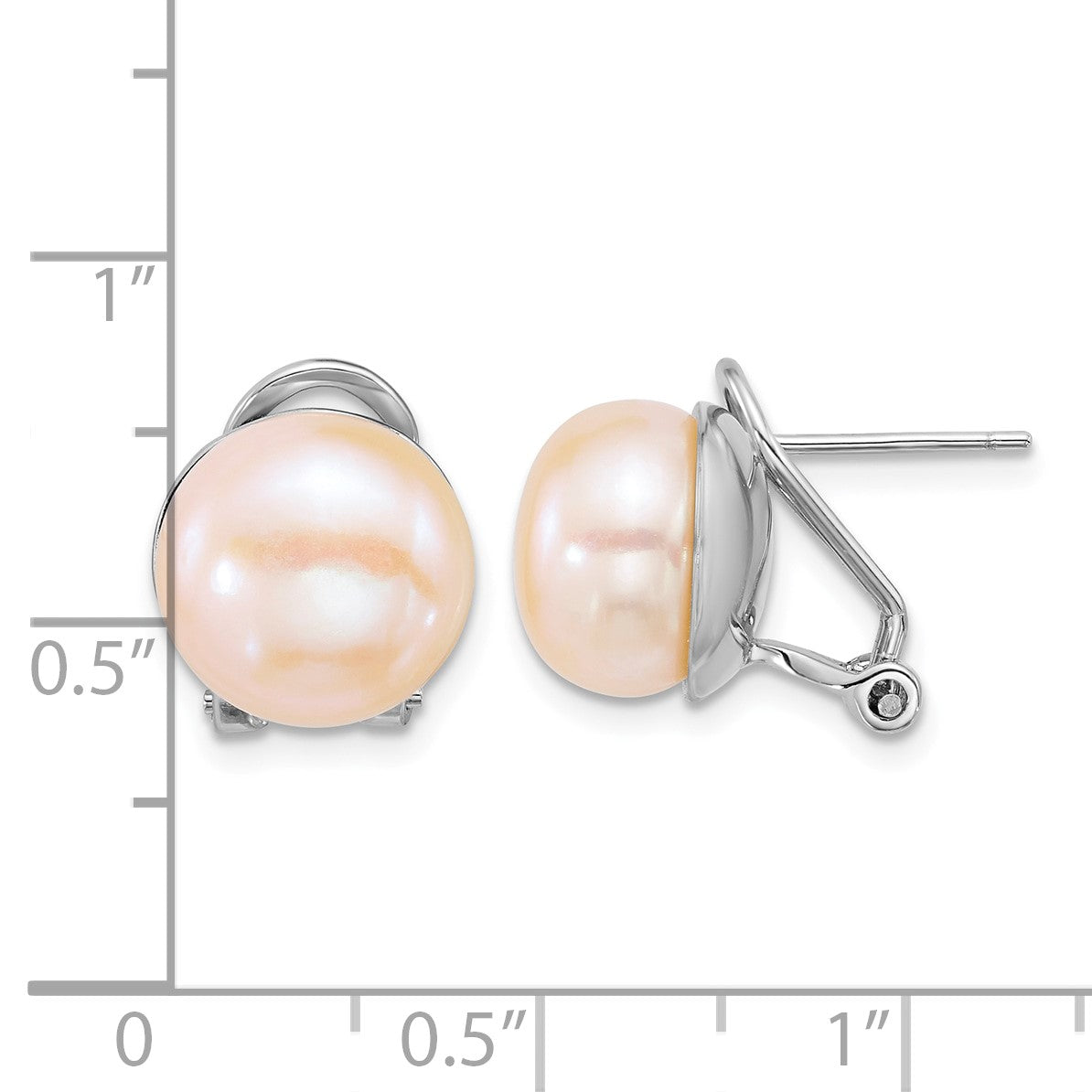 Sterling Silver Rhodium-plated 11-12mm Button Pink Freshwater Cultured Pearl Omega Back Earrings