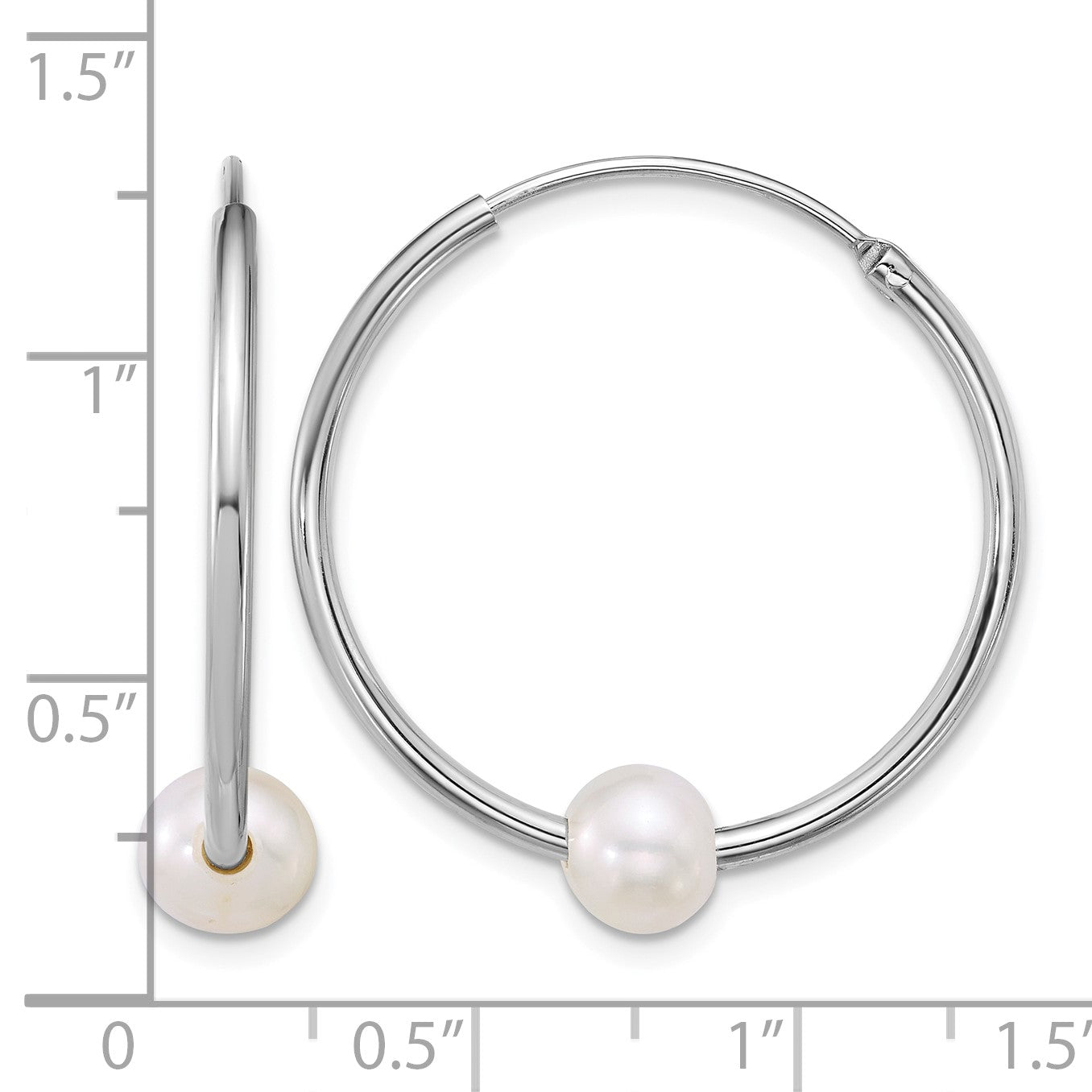 Sterling Silver Rhodium-plated 7-8mm Semi-Round White Freshwater Cultured Pearl 30mm Endless Hoop Earrings