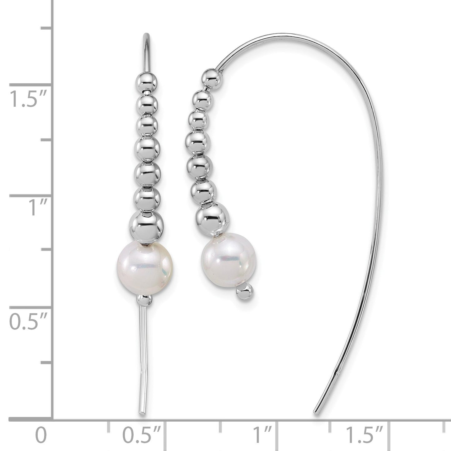 Sterling Silver Rhodium-plated Polished Graduated Beads and Shell Pearl Threader Earrings