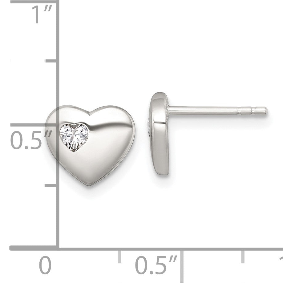 Sterling Silver Polished CZ Heart Post Earrings