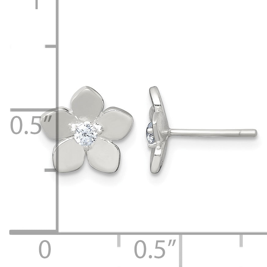 Sterling Silver Polished CZ Flower Post Earrings