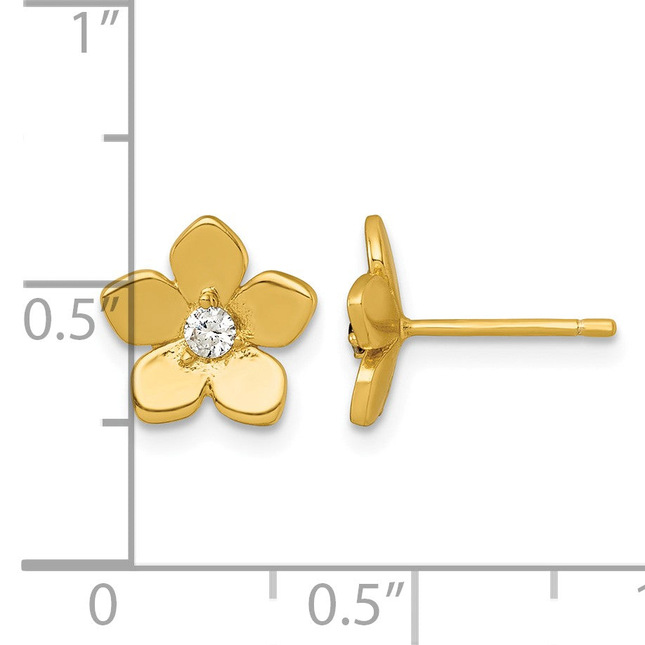 Affordable Expressions Sterling Silver Gold-tone Polished CZ Flower Post Earrings