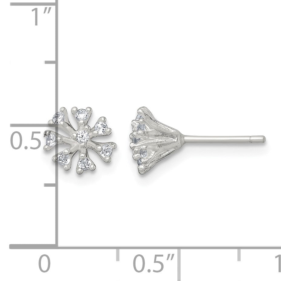 Sterling Silver Polished CZ Flower Cluster Post Earrings