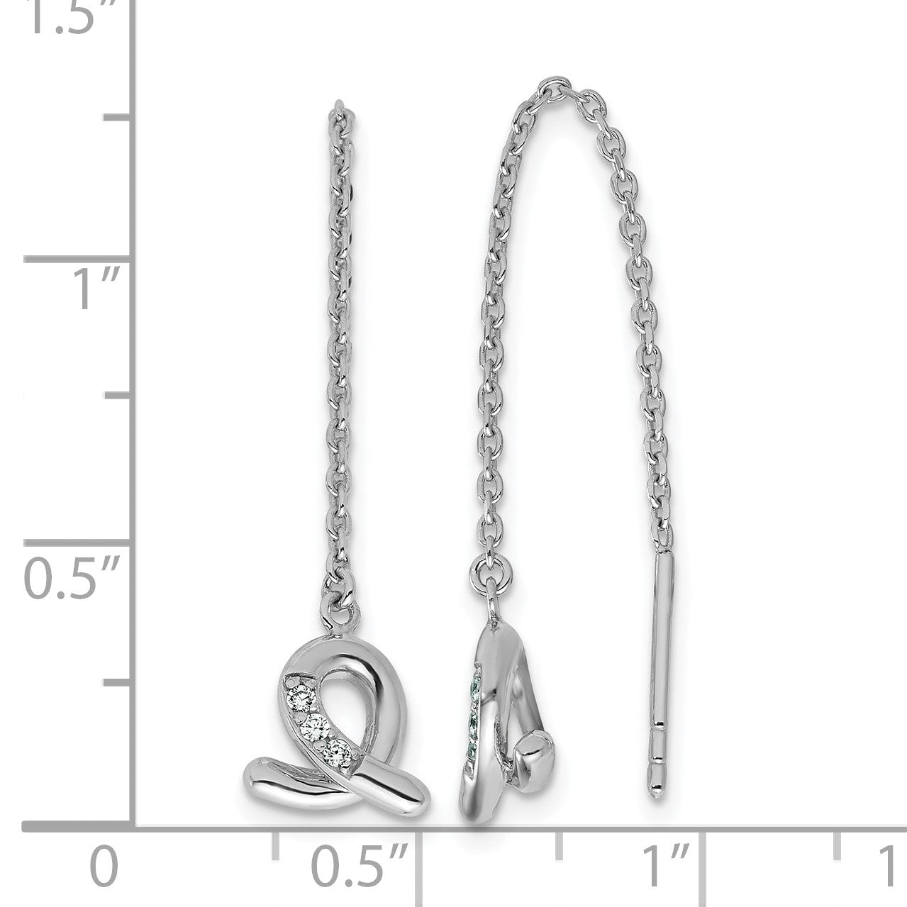 Sterling Silver Rhodium-plated CZ Awareness Ribbon Dangle Threader Earrings