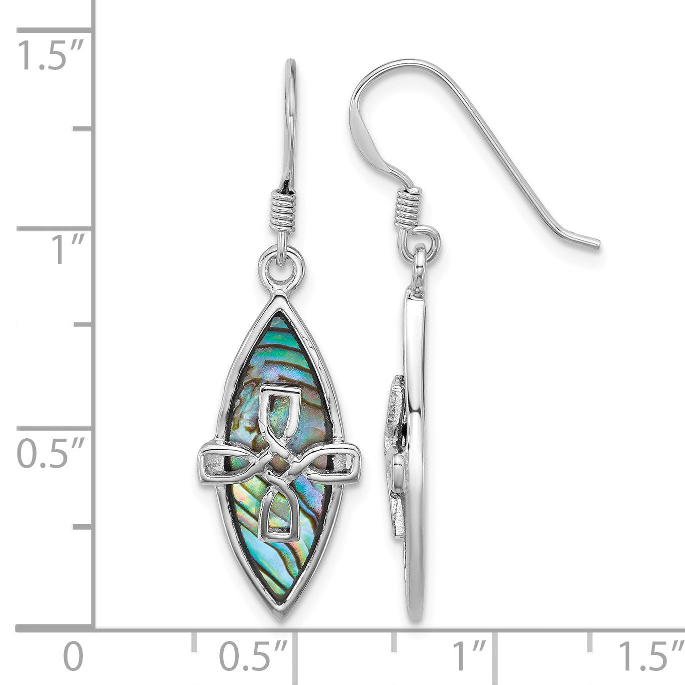 Sterling Silver Rhodium-plated Polished Abalone Cross Dangle Shepherd Hook Earrings