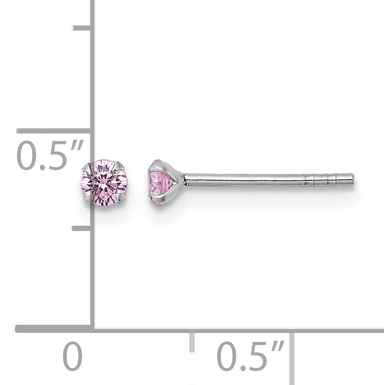 Sterling Silver Madi K Rhodium-plated 3.00mm Pink CZ Childrens Stud Post Earrings