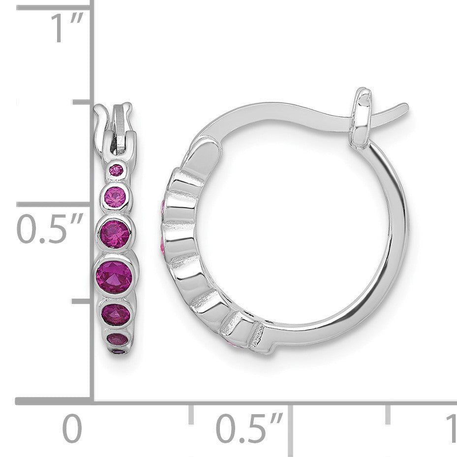 Sterling Silver Rhodium-plated Graduated Red Lab Created Ruby Hoop Earrings