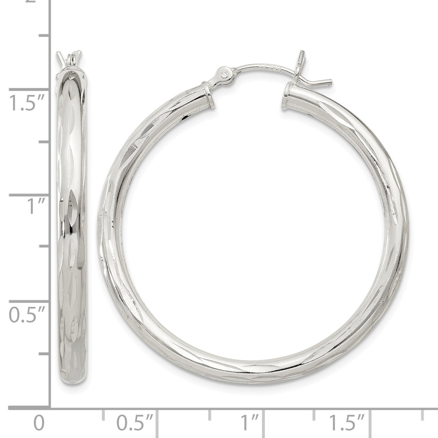 Sterling Silver Diamond-cut Satin 3x35mm Hoop Earrings