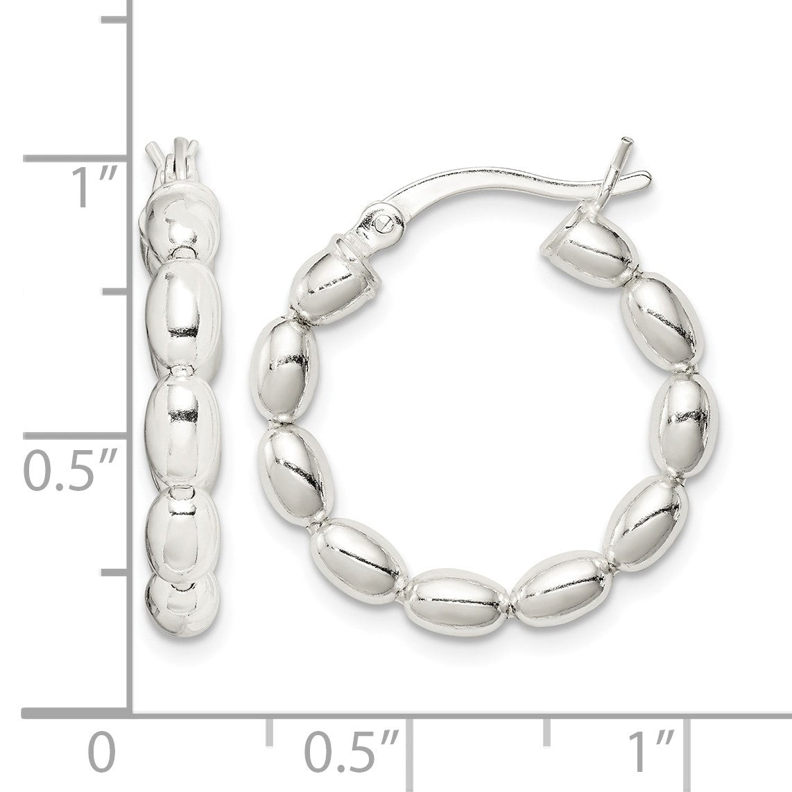 Sterling Silver Polished Beaded Hoop Earrings
