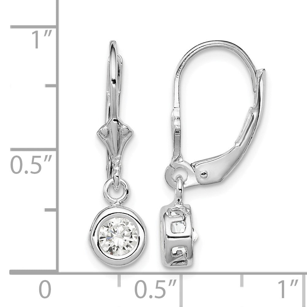Sterling Silver Rhodium Plated 5mm Round CZ Leverback Earrings