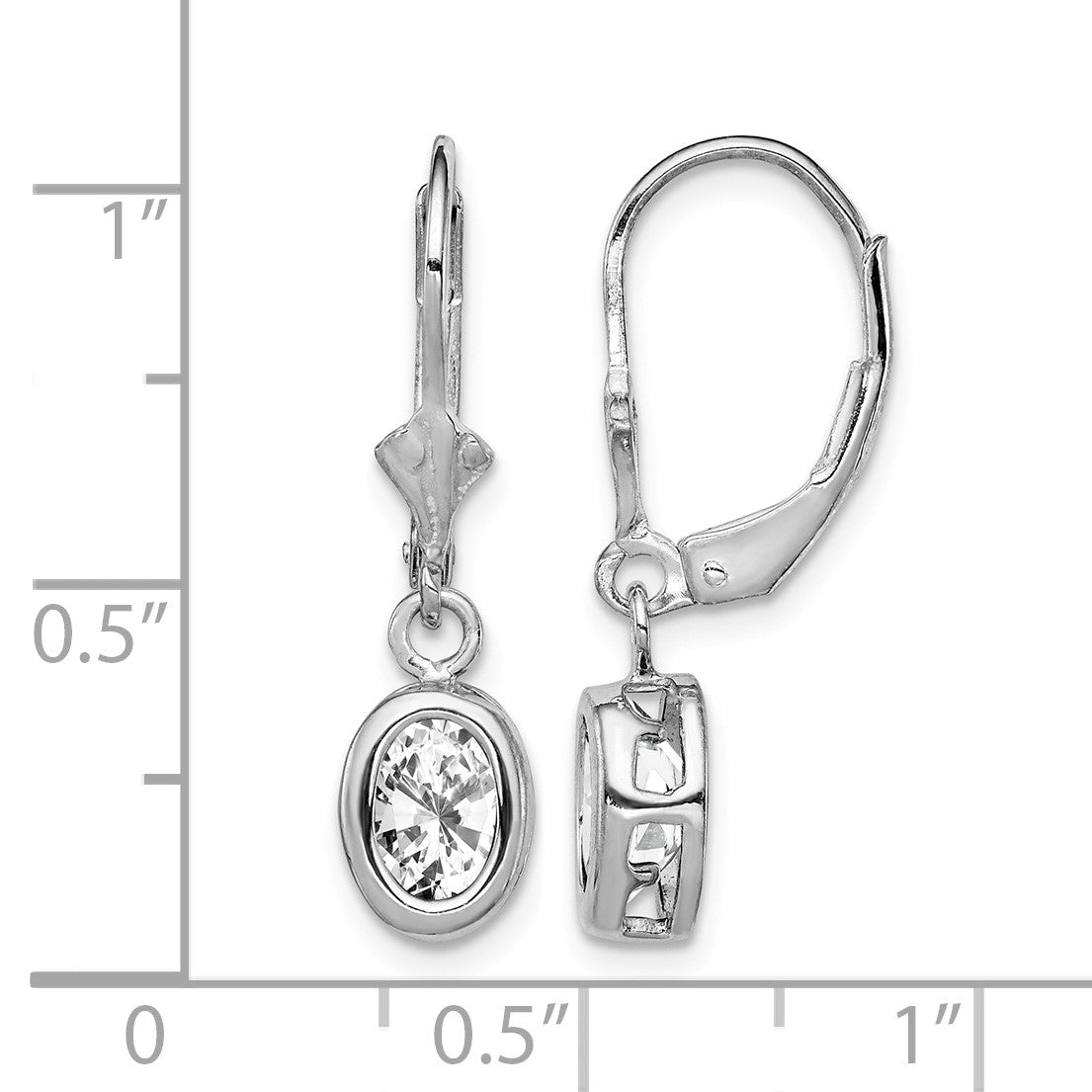 Sterling Silver Rhodium Plated 7x5mm Oval CZ Leverback Earrings