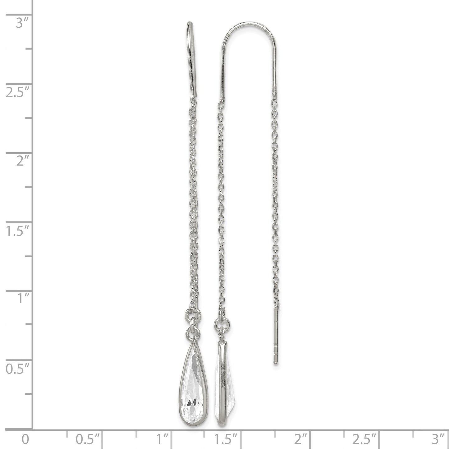 Sterling Silver Polished Crystal Teardrop Threader Earrings