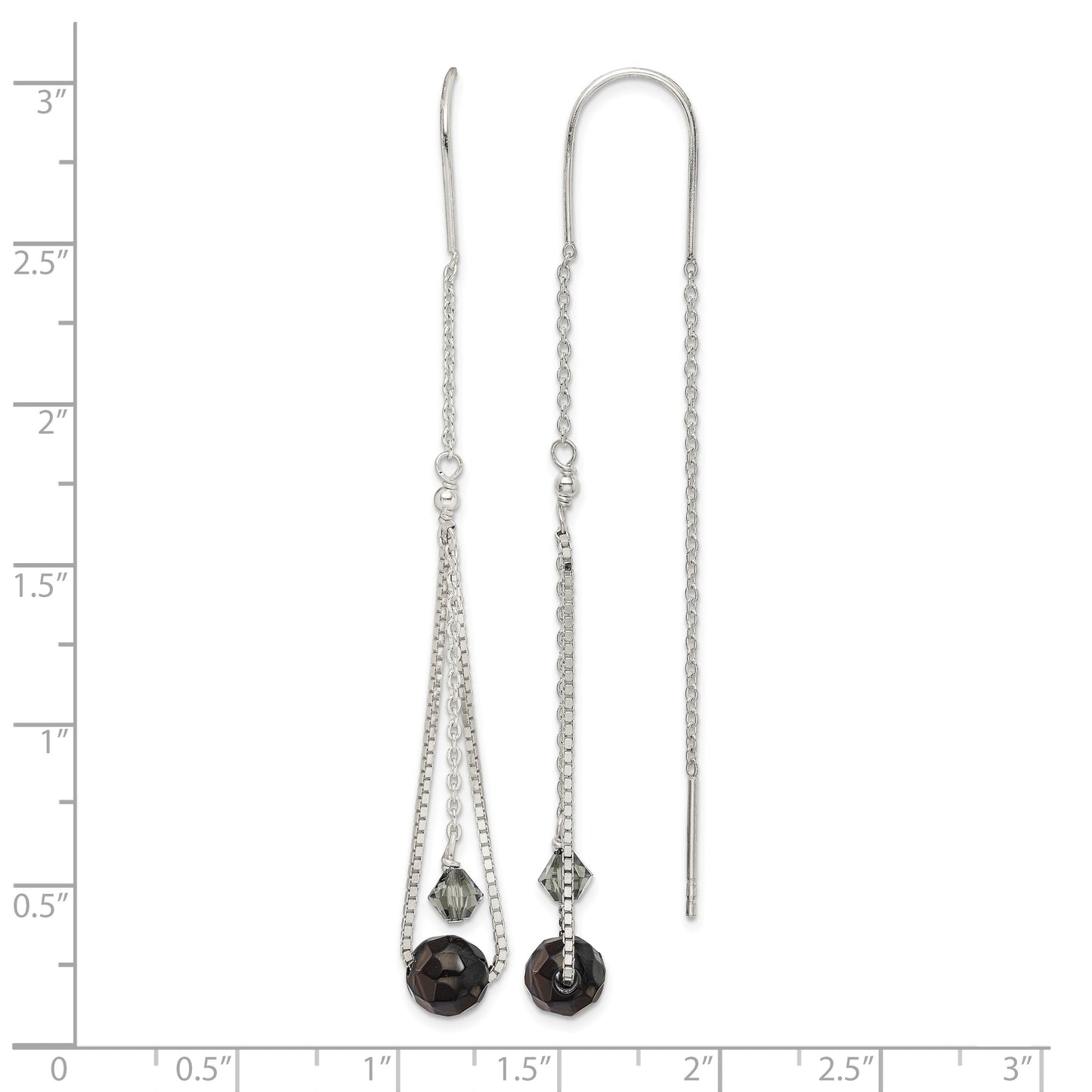 Sterling Silver Polished Black Crystal Threader Earrings