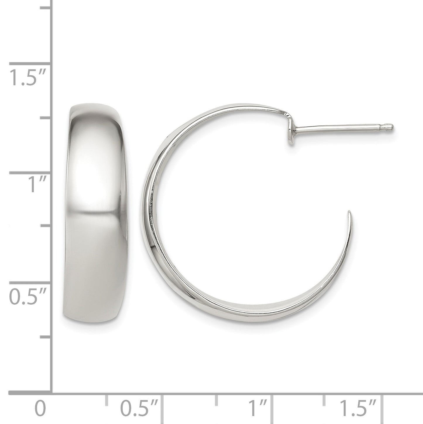 Sterling Silver Rhodium-plated Fancy J-Hoop Post Earrings