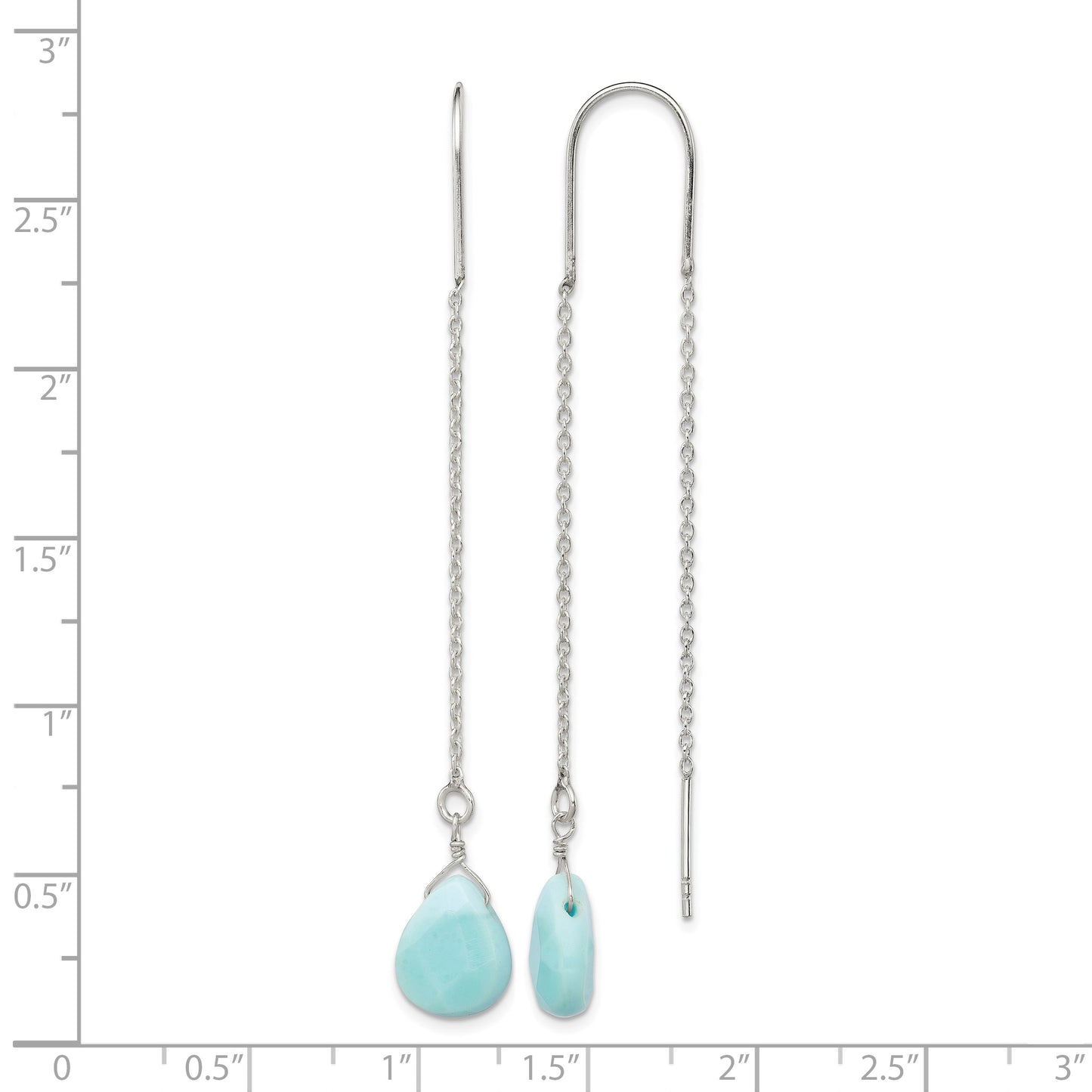 Sterling Silver Polished Blue Agate Teardrop Threader Earrings