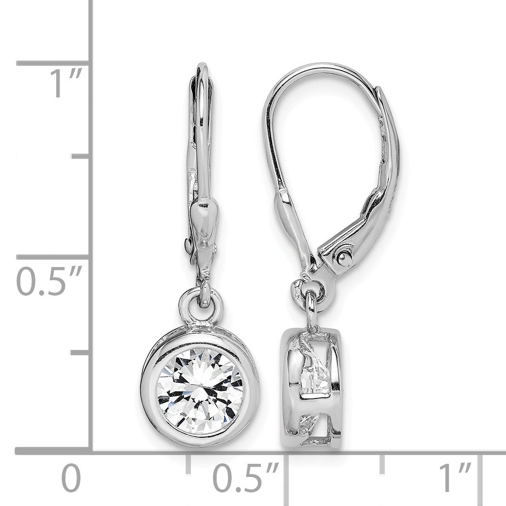 Sterling Silver Rhodium-plated Polished Round 7mm CZ Leverback Earrings