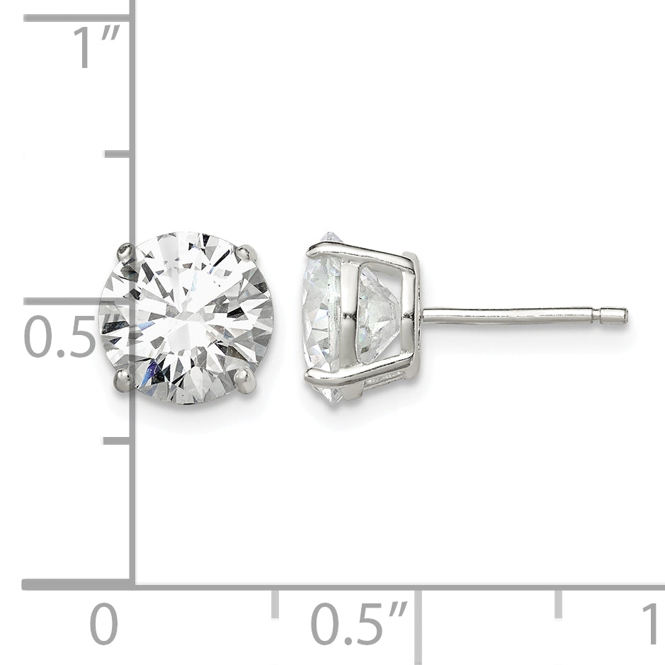 Sterling Silver 8mm Round Basket Set CZ Stud Earrings