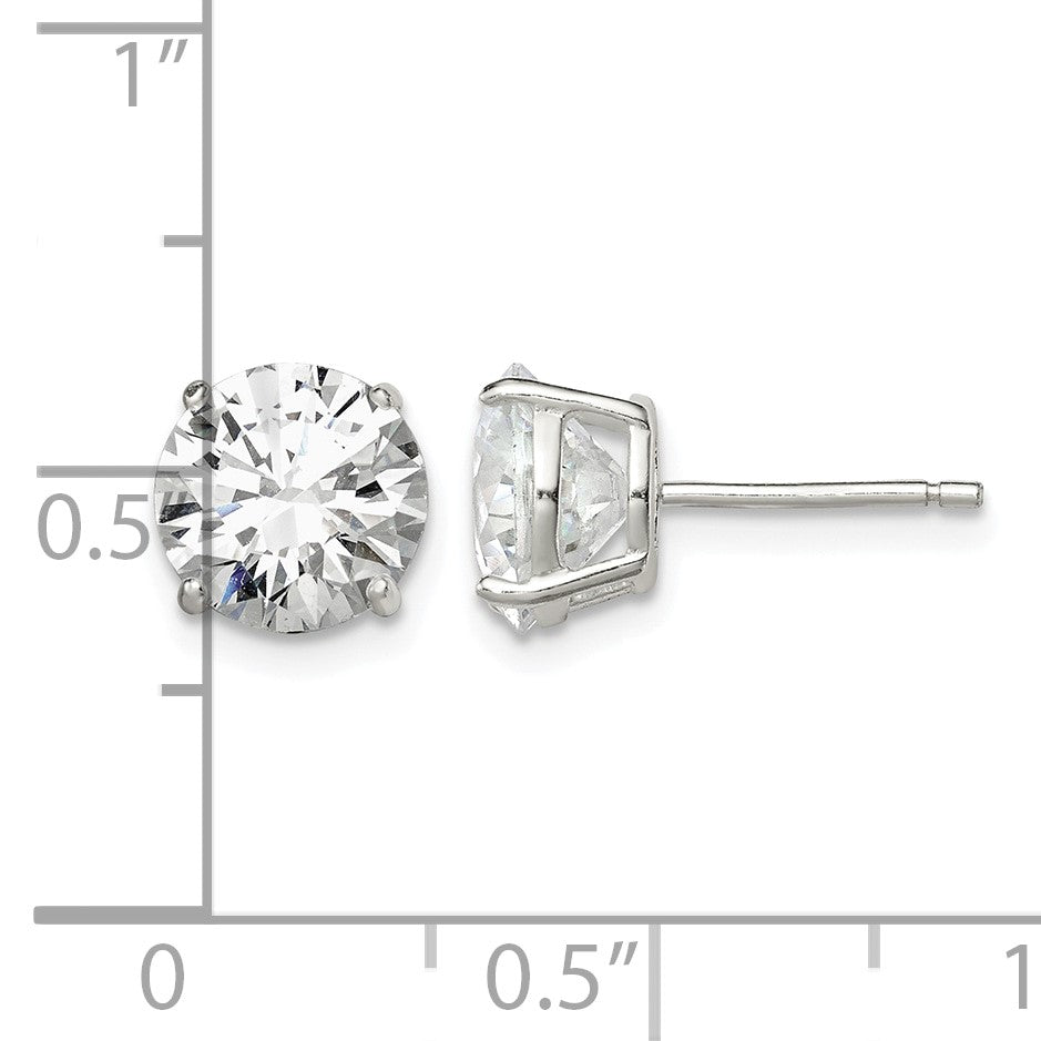 Sterling Silver 8mm Round Basket Set CZ Stud Earrings
