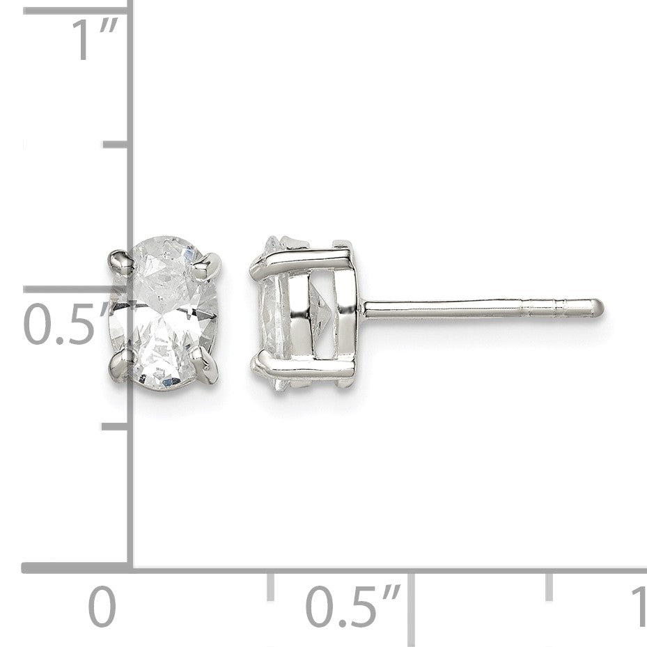 Sterling Silver Polished 5x7mm Oval Basket Set CZ Stud Earrings