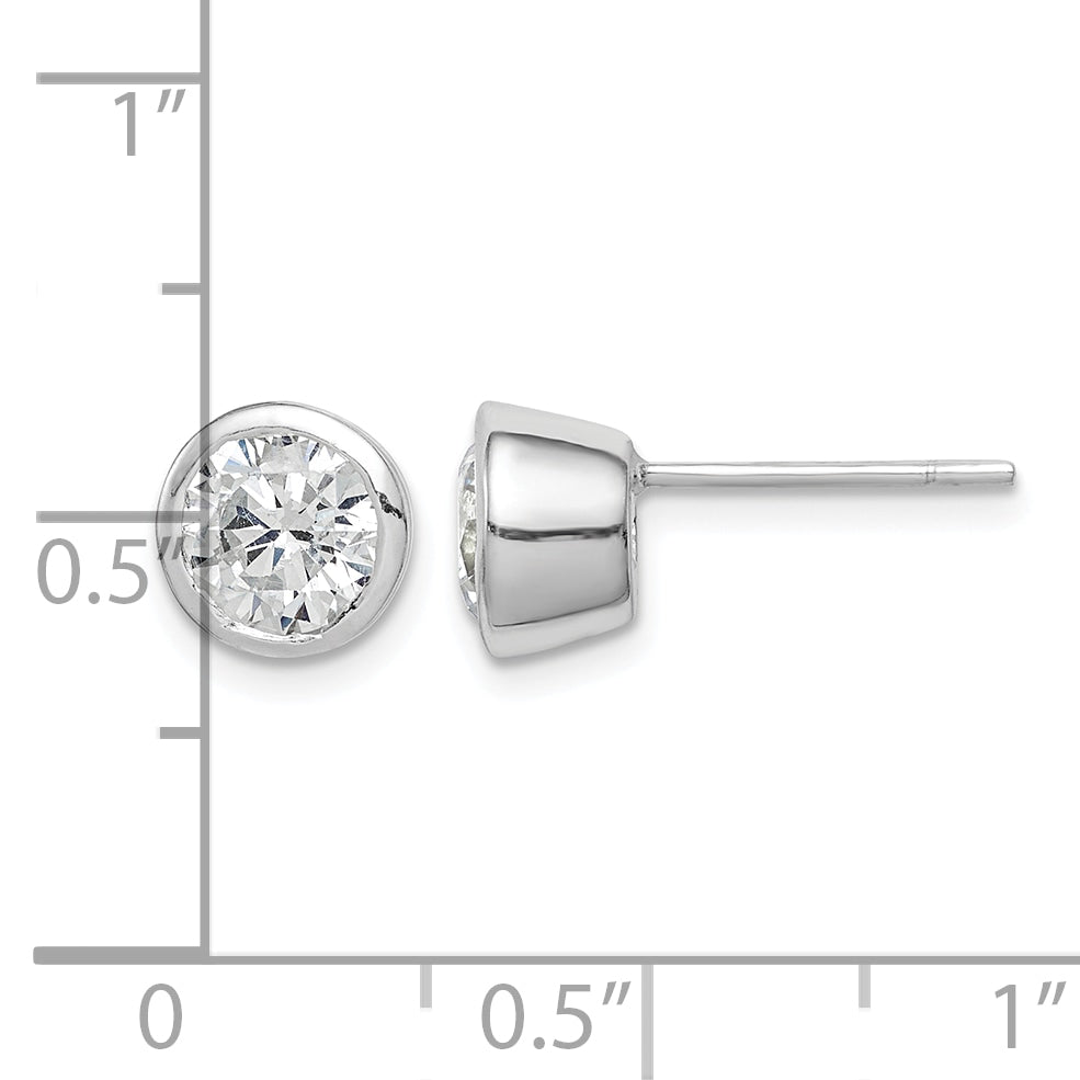 Sterling Silver Polished 6mm Round CZ Bezel Set Stud Earrings