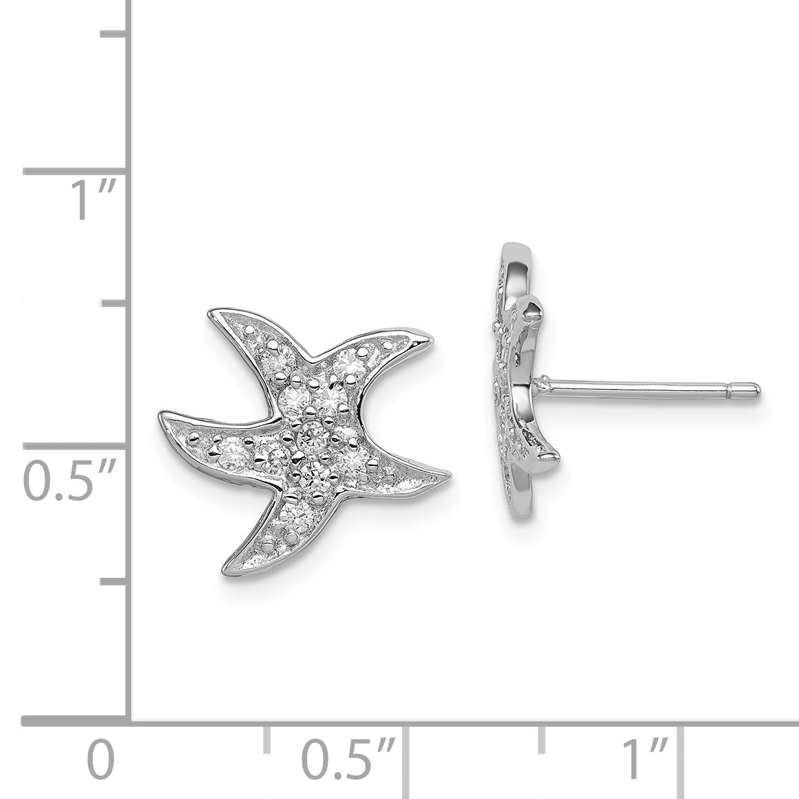Sterling Silver Rhodium-plated CZ Starfish Earrings