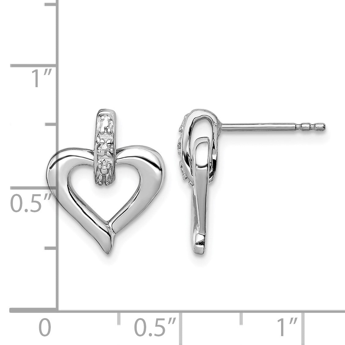 Sterling Silver Rhodium Heart w/Diam. Earrings