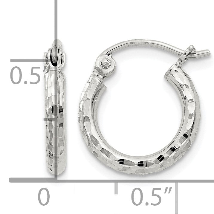 Sterling Silver 2mm Diamond Cut Hoop Earrings