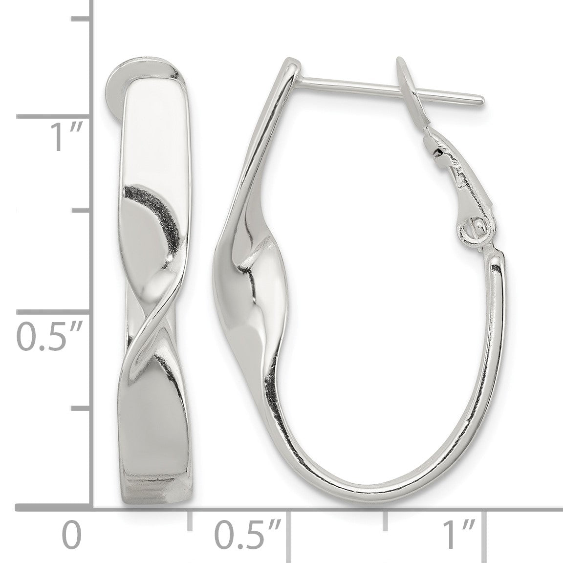 Sterling Silver Rhodium-plated Twisted Oval Omega Back Hoop Earrings