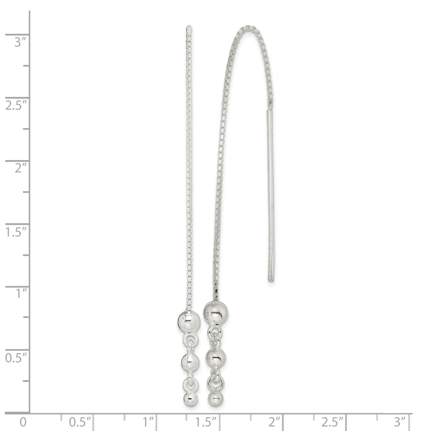 Sterling Silver Polished Triple Graduated Ball Threader Earrings