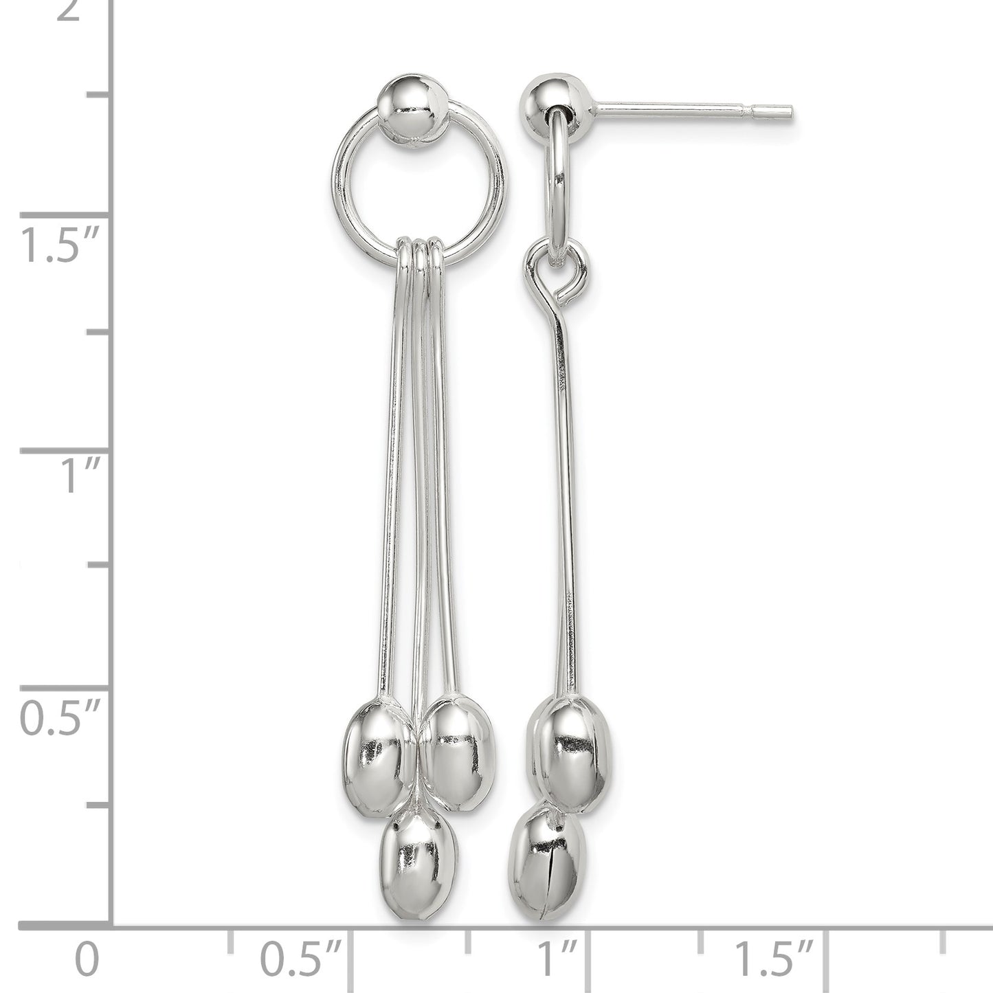 Sterling Silver Polished Multi-strand Oval Beaded Post Dangle Earrings