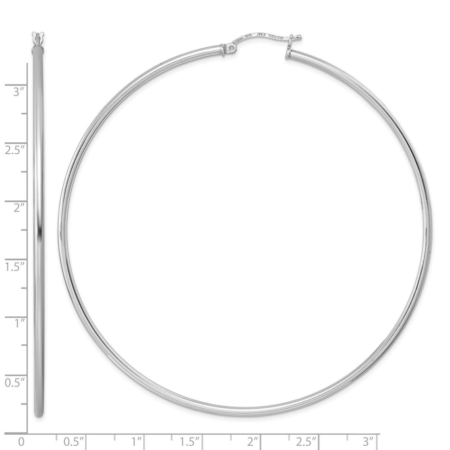 Sterling Silver Rhodium-plated 2mm Round Hoop Earrings