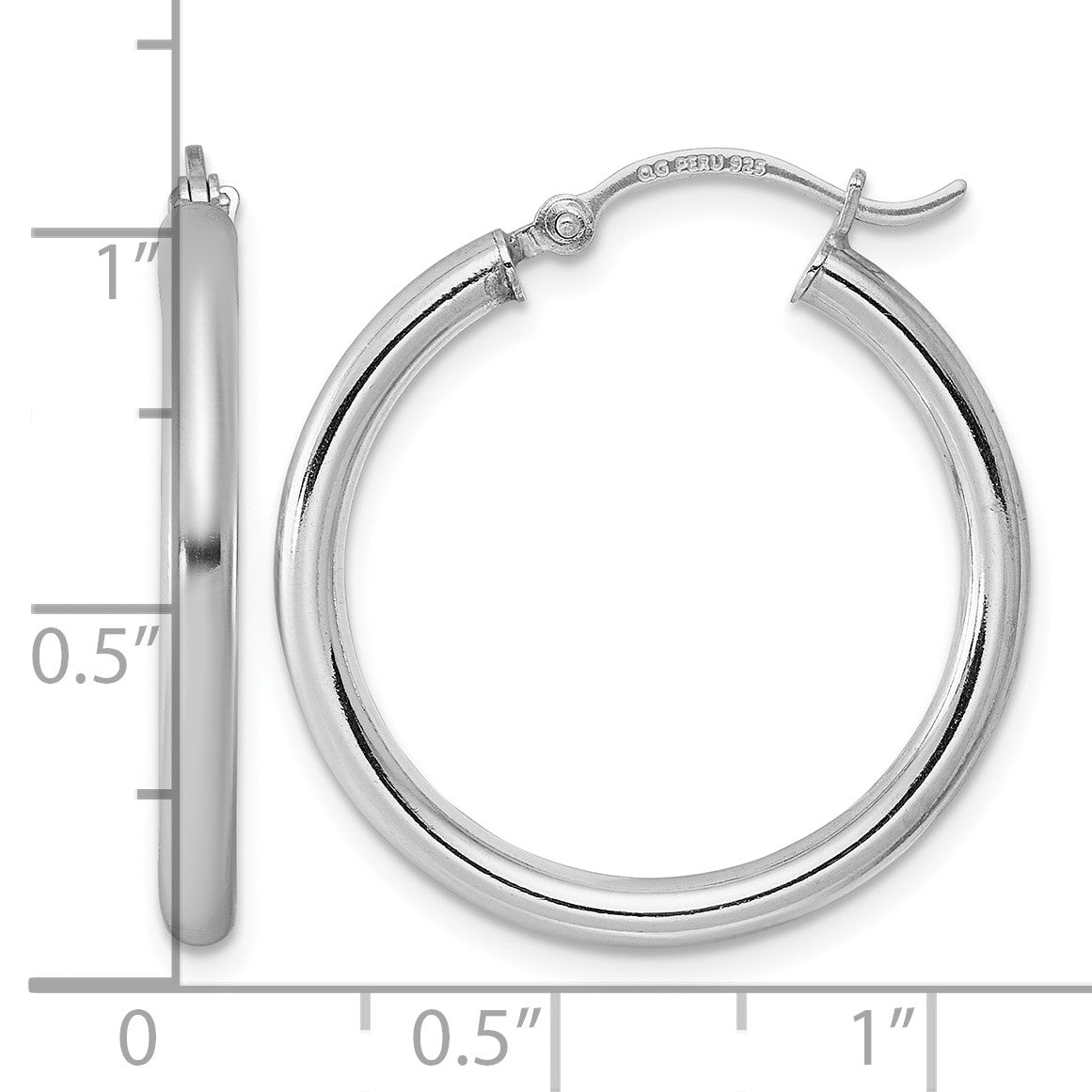 Sterling Silver Rhodium-plated 2.5mm Round Hoop Earrings
