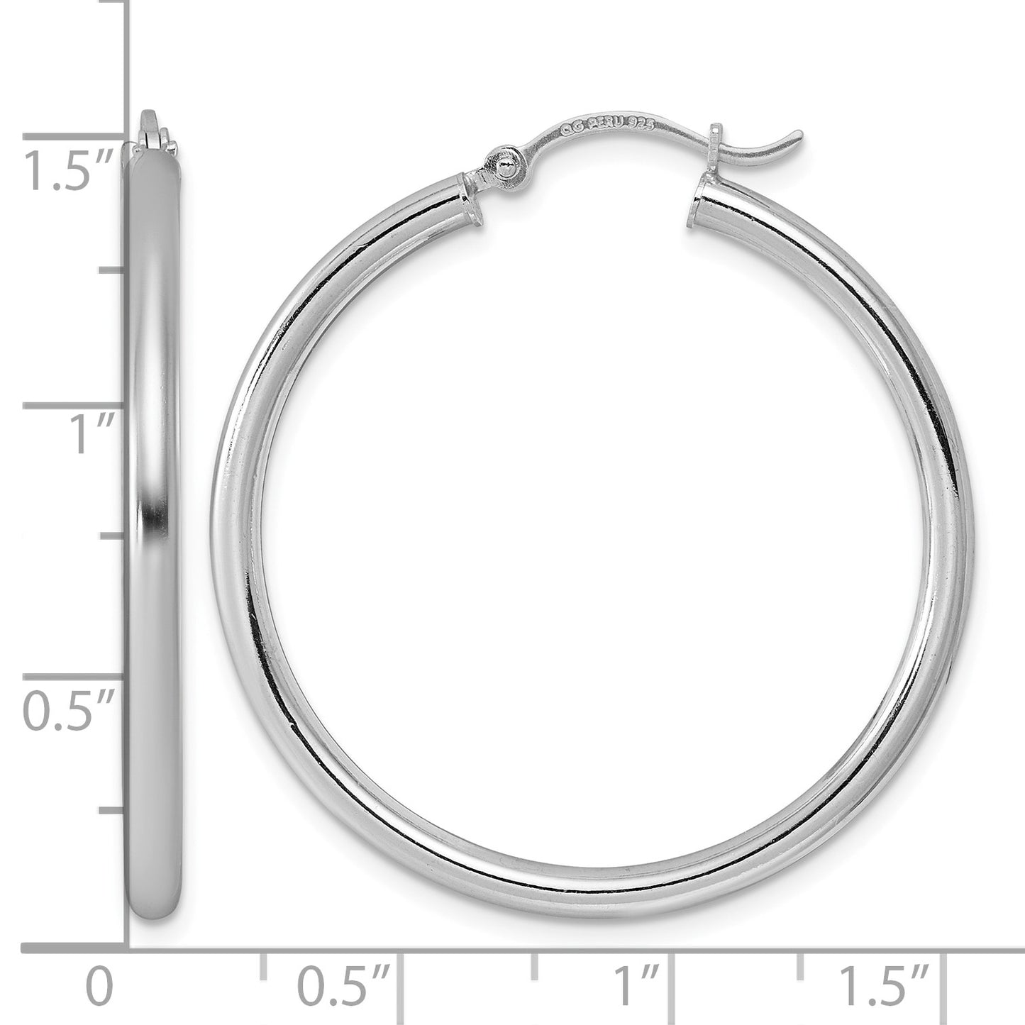 Sterling Silver Rhodium-plated 2.5mm Round Hoop Earrings