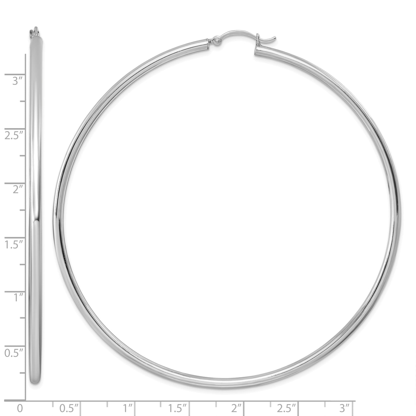 Sterling Silver Rhodium-plated 2.5mm Round Hoop Earrings