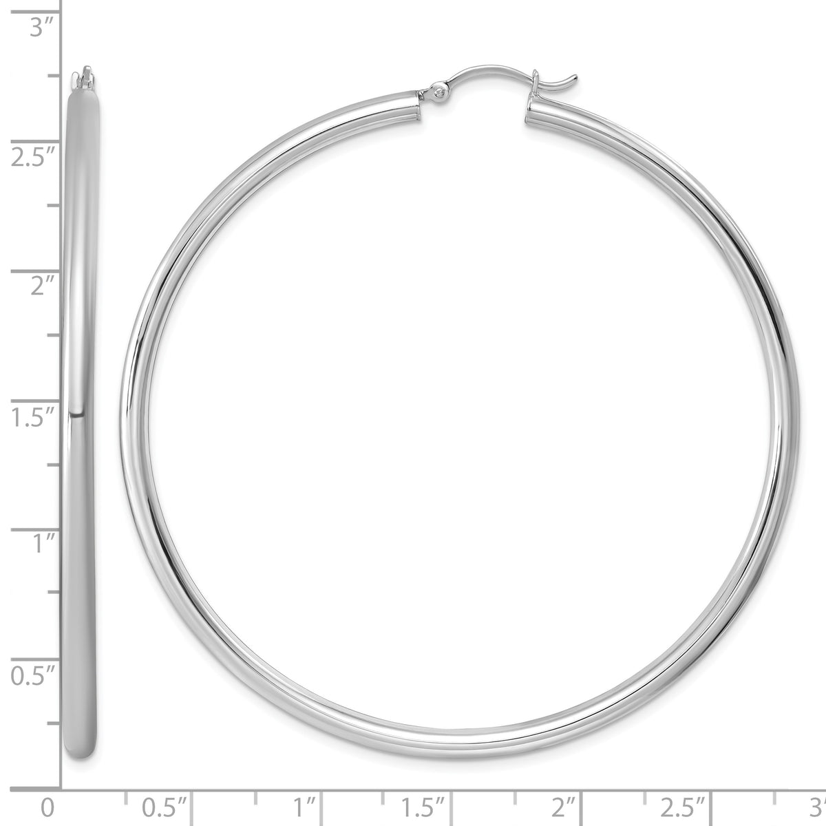 Sterling Silver Rhodium-plated 3mm Round Hoop Earrings
