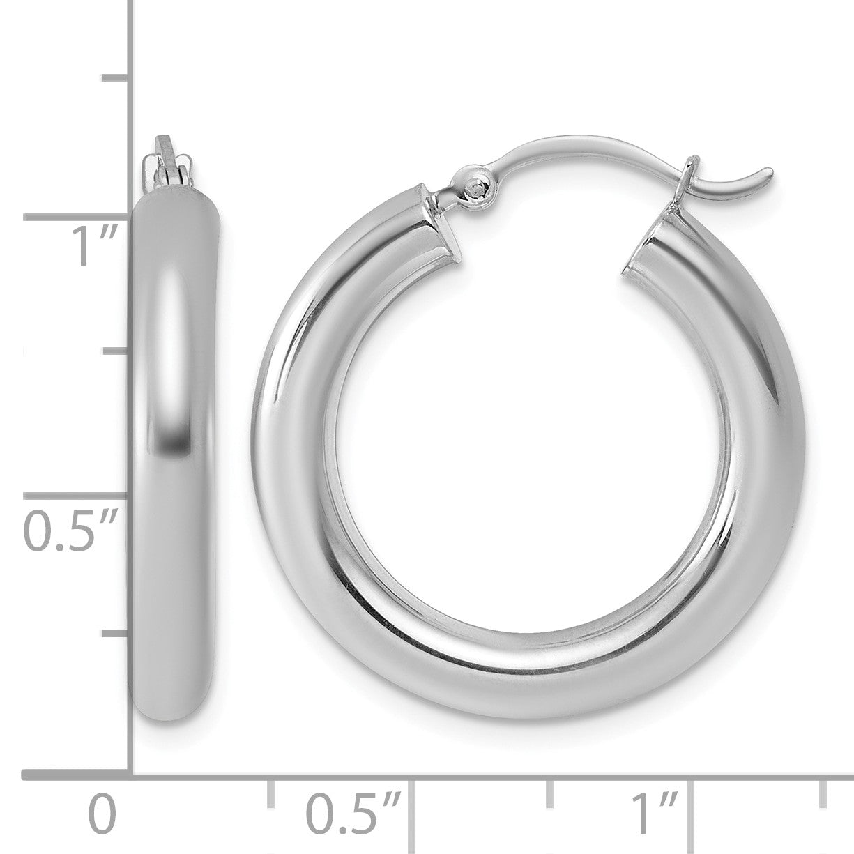 Sterling Silver Rhodium-plated 4mm Round Hoop Earrings