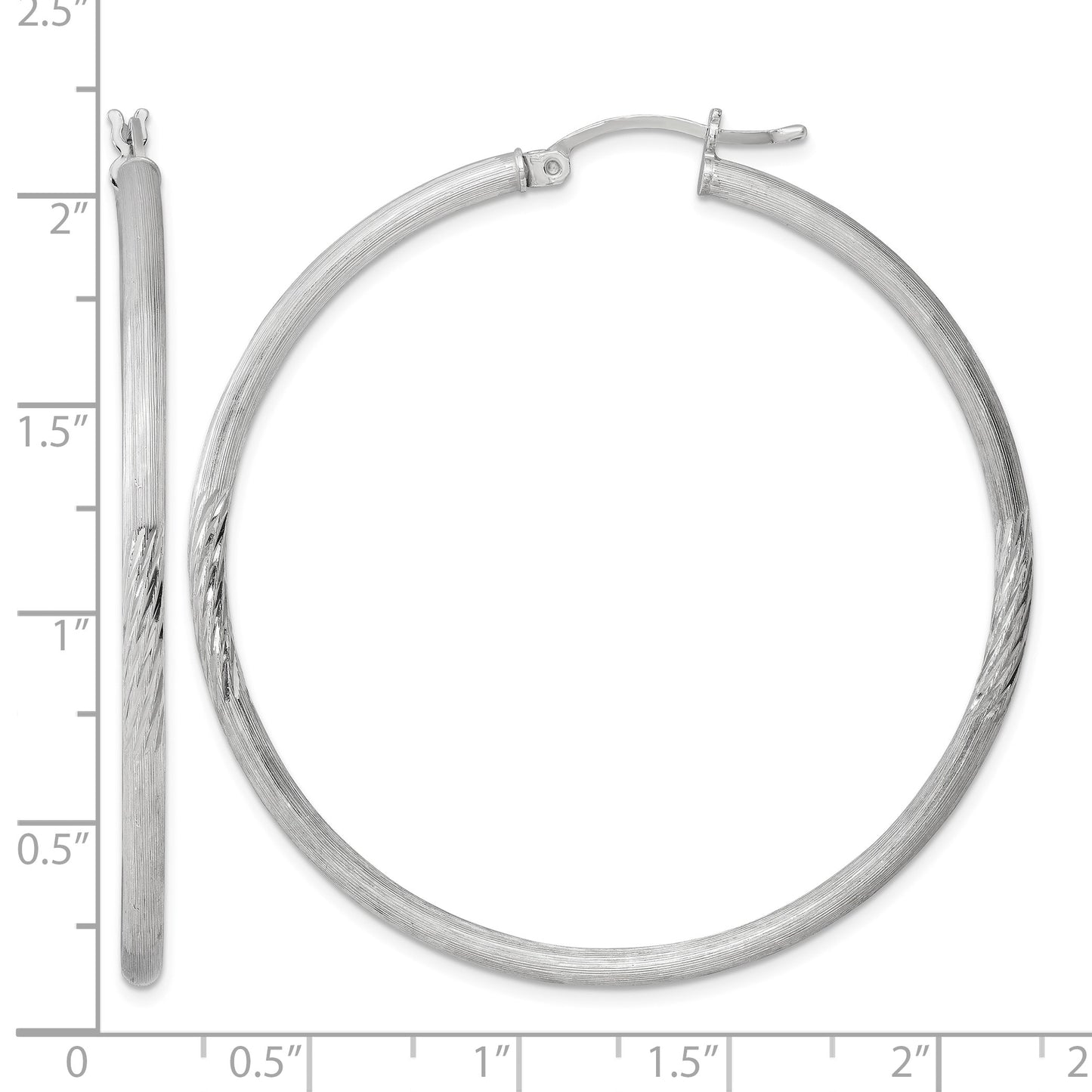 Sterling Silver Rhod-plated 2.5mm Polished/Satin Diamond-cut Hoop Earrings