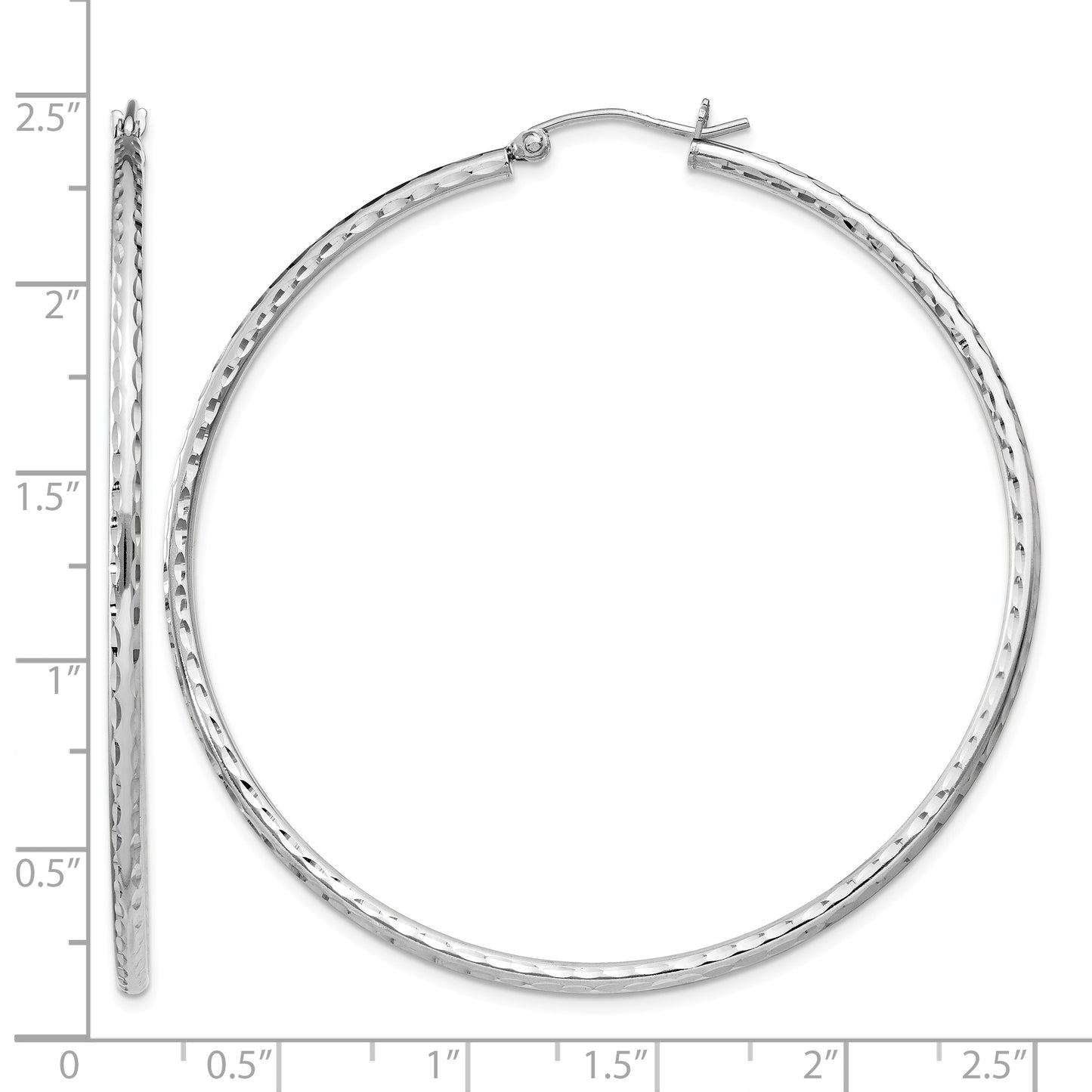 Sterling Silver Rhodium-plated 2mm Diamond Cut Hoop Earrings