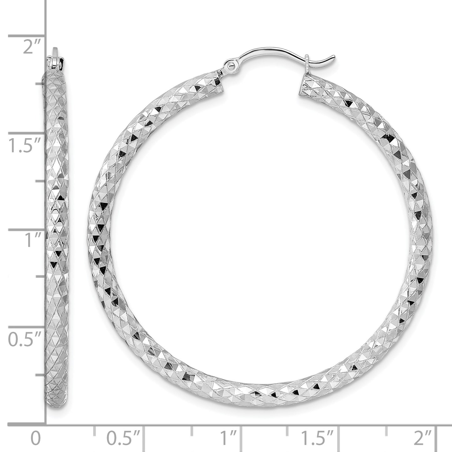 Sterling Silver Rhodium-plated 3.00mm Diamond Cut Hoop Earrings