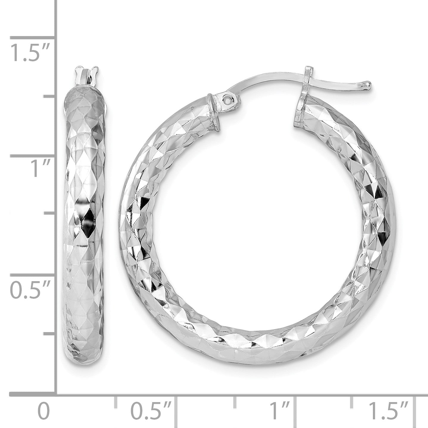 Sterling Silver Rhodium-plated 4.00mm Diamond Cut Hoop Earrings