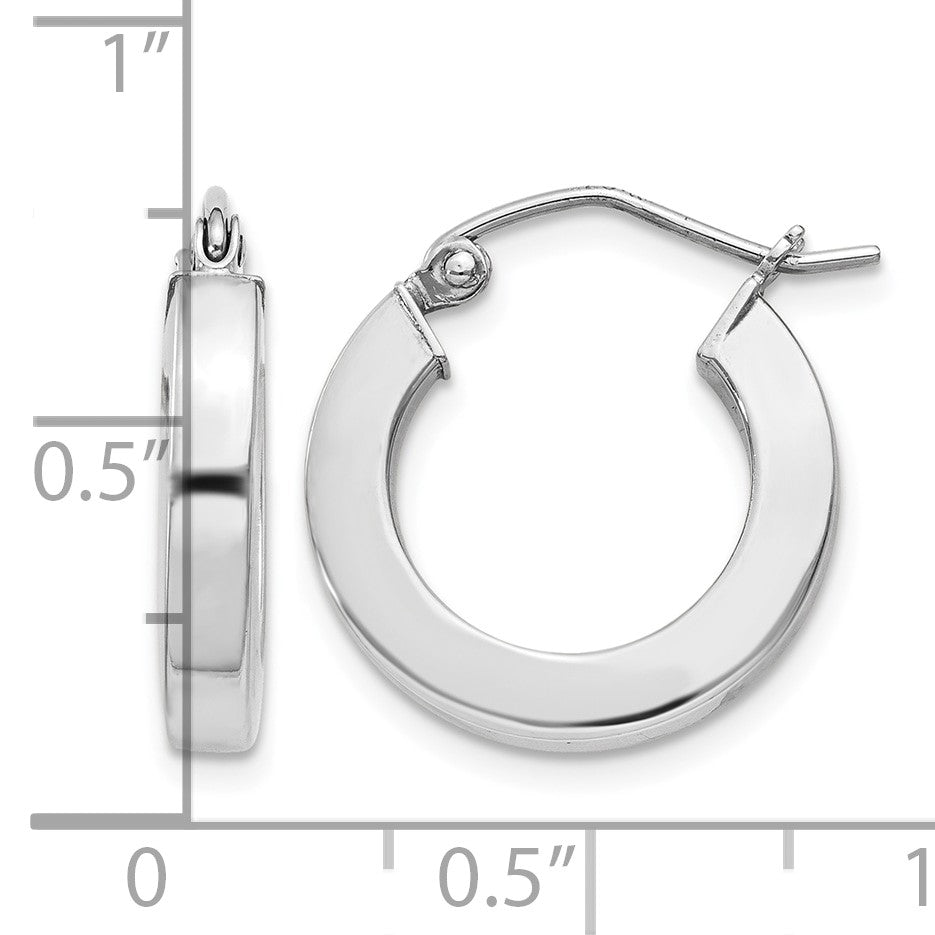 Sterling Silver Rhodium-plated 3x17mm Square Tube Hoop Earrings