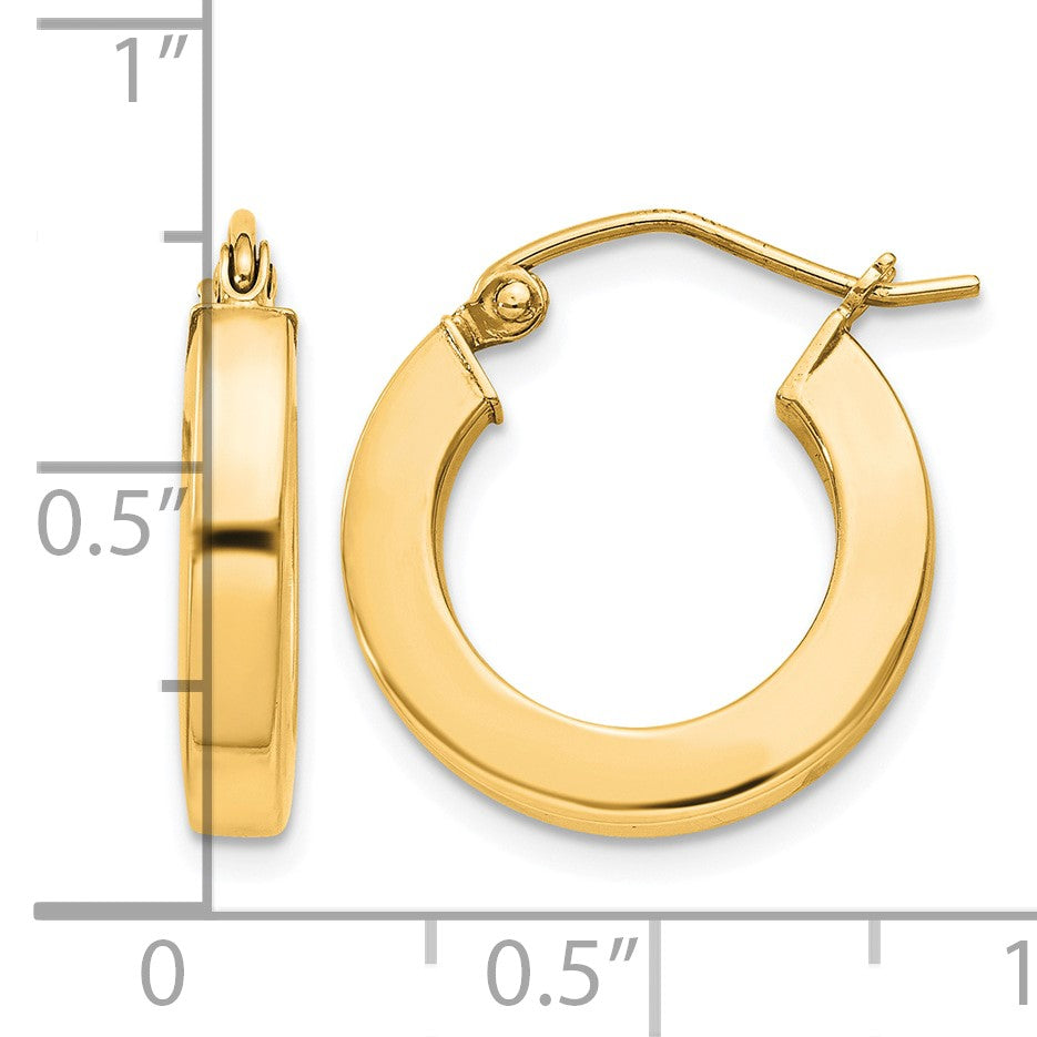 Sterling Silver Flash Gold-plated 3x17mm Square Tube Hoop Earrings