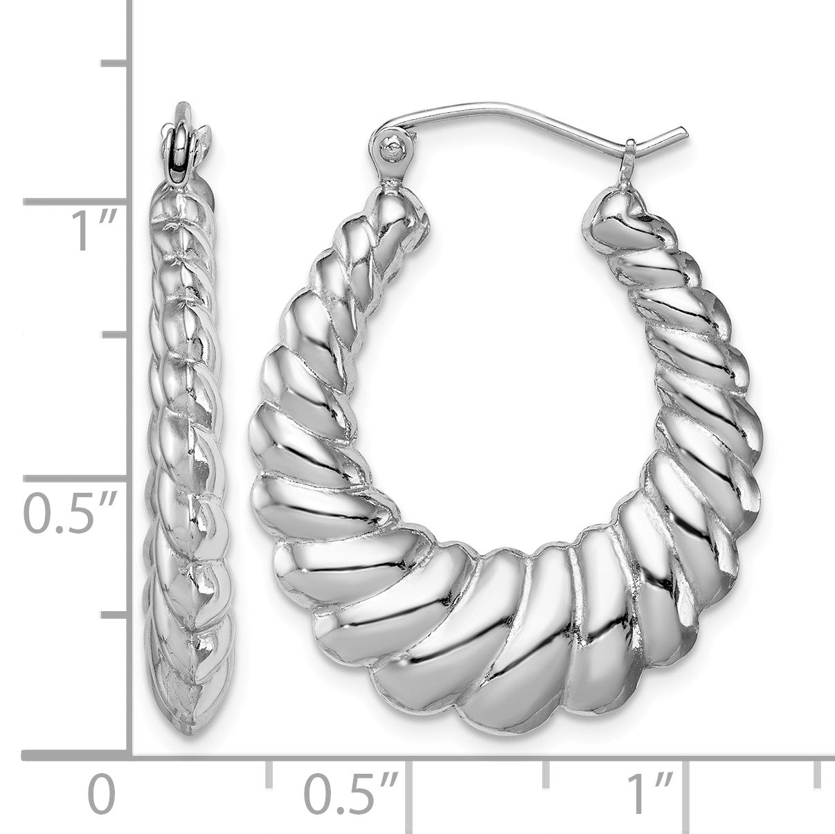 Sterling Silver Rhodium-plated Polished Shrimp Oval Hoop Earrings