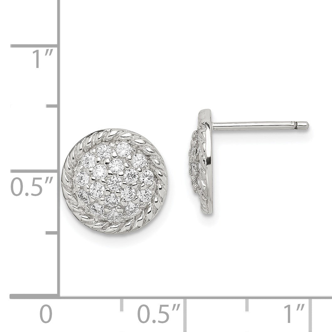 Sterling Silver Rhodium-plated Polished & Twisted CZ Circle Post Earrings